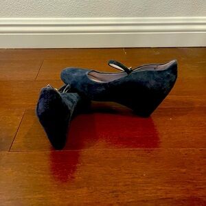 guc johnston & murphy Women's Suede Wedge Shoes - Dark Blue 7